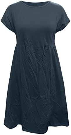 MIASHUI pazar elbisesi Kadınlar için Katı Boyun Kadınlar Casual Kısa Kollu Gevşek Elbise Elastik yuvarlak pamuklu