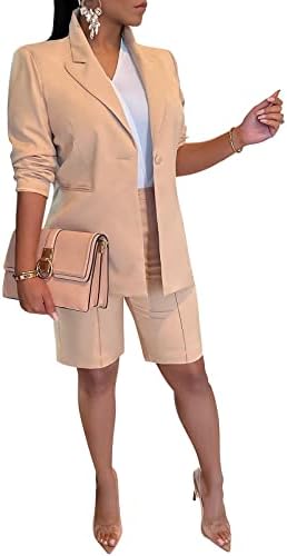 Famnbro Blazer şort takımı Kadınlar için 2023 İki Parçalı Kıyafetler Bir Düğme Ceket ve Bermuda Kısa Takım Elbise