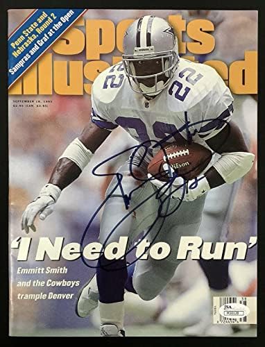Emmitt Smith İmzalı Sports Illustrated Mag9 / 18 / 95 Etiket Yok Cowboys Auto HOF JSA-İmzalı NFL Dergileri