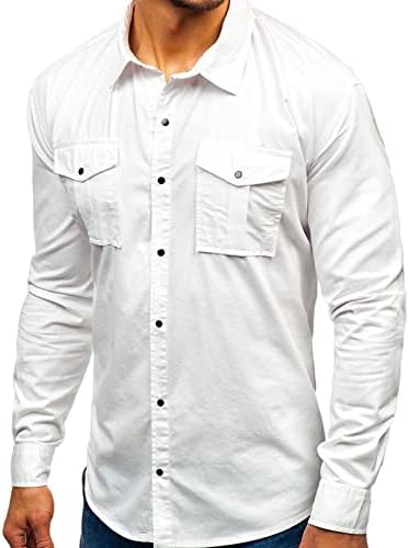 Erkekler Uzun Kollu Yürüyüş Gömlek Hafif Taktik Düğme Aşağı Kargo Gömlek Düz Renk Slim Fit cepli gömlek