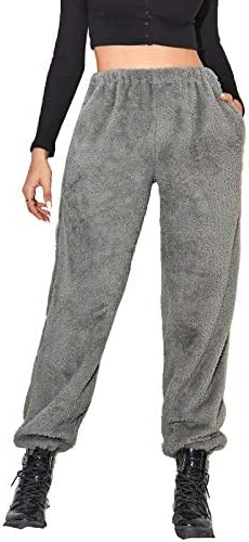 Kadın Peluş Sıcak Yüksek Bel koşucu pantolonu cepli pantolon Polar Sweatpants Kabarık Pijama Pantolon