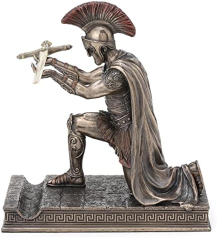 Veronese Tasarım 7 1/8 İnç Roma Centurion Diz Çökmüş kalemlik Reçine Heykeli Bronz Finish Çinko Mektup Açacağı