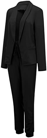 Kadın İki parçalı Pantolon takım elbise Yaka Takım Elbise Siyah Setleri Ofis İş Uzun Kollu Resmi Ceket Slim Fit Pantolon