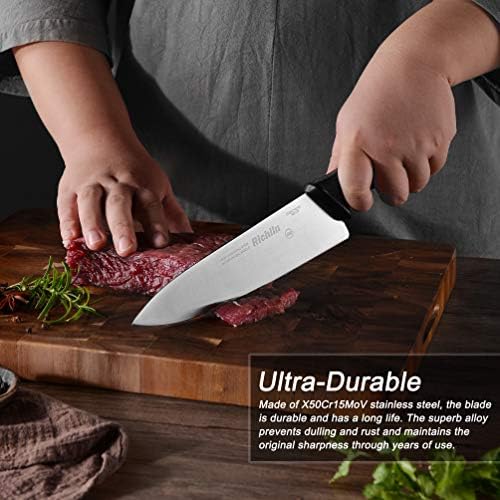 Richlin Şef Bıçağı, Et ve Sebze için 8 inç Profesyonel şef bıçağı, Yüksek Karbonlu Paslanmaz Çelikten Yapılmış Ultra