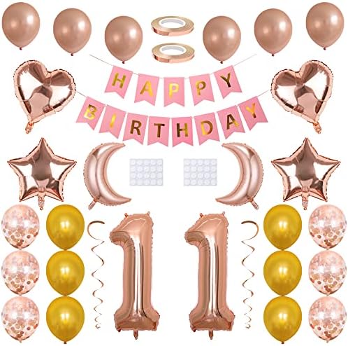 Maigendoo 11. Doğum Günü Balonlar Set Mutlu Doğum Günü Afiş Kalp Yıldız Folyo Mylar Balon Lateks Balonlar Numarası