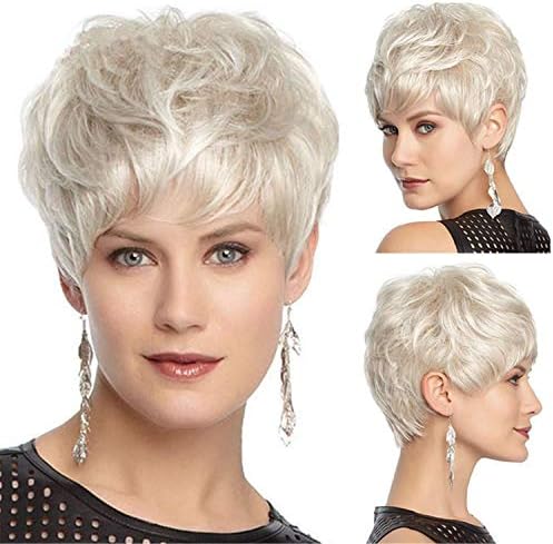 Andongnywell şerit gri kısa kıvırcık peruk saç patlama ıle kadınlar ıçin ısıya dayanıklı parlaklık sentetik tam saç