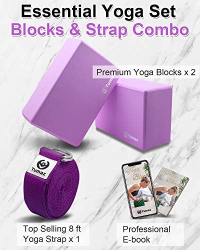 Tumaz Yoga Kayışı ve Yoga Blok Seti-Yüksek Yoğunluklu / Hafif EVA Köpük Yoga Blokları-Günlük Germe için Yoga Kayışı,