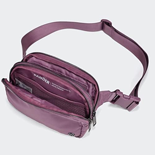Pander Her Yerde bel çantası Kadınlar için, 5 Fermuarlı Cepler RPET Polyester Crossbody fanny Paketi Çanta (Mor Lavanta)