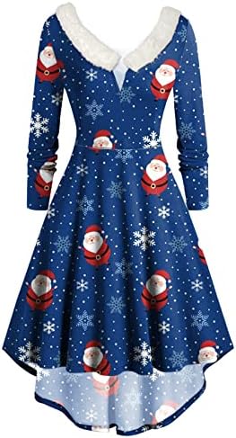 NaRHbrg Artı Boyutu Bayan Vintage Elbise Noel Uzun Kollu Yüksek Düşük Elbiseler Kokteyl Tatil Parti Elbise Cosplay