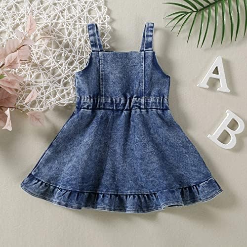 Toddler Bebek Kız Denim Elbise Ruffles Kolsuz Kayış Düğmesi A-Line Kot Elbise Sundress yaz giysileri Seti