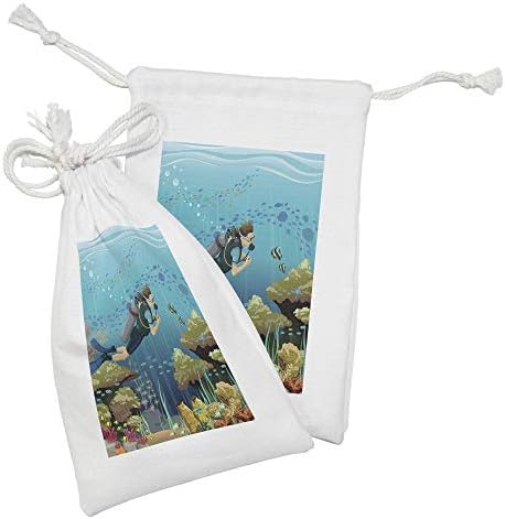 Ambesonne Dalgıç Kumaş Çanta 2'li Set, Balık Çeşitleri ve Derin Suları Keşfeden Bir Bayan ile Renkli Su Altı Deseni,