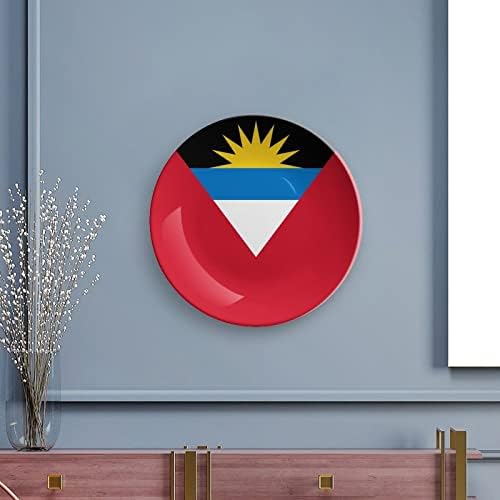 Antigua ve Barbuda Bayrağı Dekoratif Levha Yuvarlak seramik tabak Kemik Çini Tabak Ekran Standı ile Parti Düğün Dekor