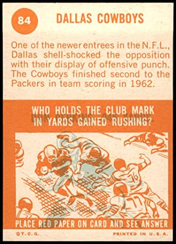 1963 Topps 84 Kovboylar Takımı Dallas Kovboyları (Futbol Kartı) VG Kovboyları