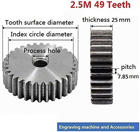 UTEYEEW 2.5 M 49 Diş Dişli Raf 49 t Düz Dişli Hassas 45 Çelik CNC Raf ve Pinyon (Diş sayısı : 49 Diş)