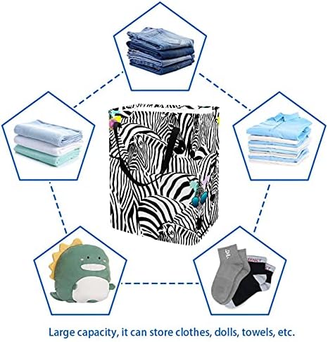 Kapotofu Çamaşır Sepeti Saplı, Zebralar Siyah Beyaz Katlanabilir Büyük Pamuk Depolama Sepeti Giysi