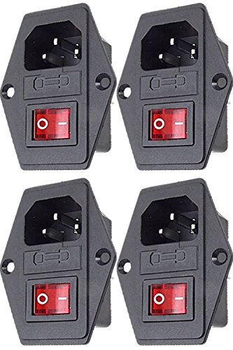 Anahtar ve sigorta ve lamba ile CESS AC güç soketi, şasi / panel montajı, AC soket + sigorta + anahtarı (4 paket)