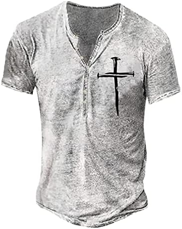 XXBR Erkek Sıkıntılı Henley Gömlek Ön Placket Retro Etnik Kısa Kollu Tee Gömlek Casual Düğme Aşağı Yıkanmış T-Shirt