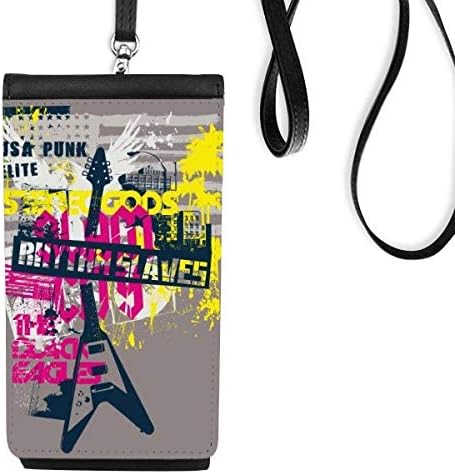 Graffiti Sokak Kültürü Renkli Gitar Desen Telefon Cüzdan çanta Asılı Cep Kılıfı Siyah Cep