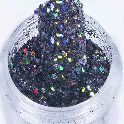 1 Kavanoz Mix Siyah Glitter Sanat Toz Pul Holografik renkli tırnaklar Gevreği Madeni Pul Parlaklık Manikür Süslemeleri,