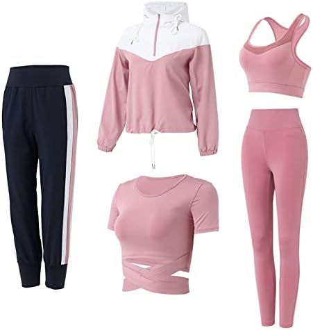 ZETIY Egzersiz Setleri Kadınlar için 5 ADET yoga kıyafetleri Koşu Spor Giyim Eşofman Setleri