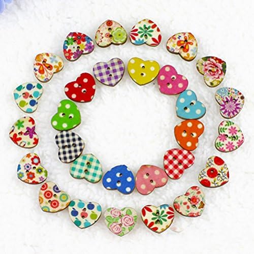 Dikiş Düğmeleri 2 Delik Ahşap Düğmeler Dikiş İşçiliği için Çok Renkli Kalp Şeklinde 100 adet