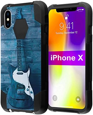 ıphone X Kılıf, Kapsül - Kılıf Hibrid Fusion Çift Katmanlı Darbeye Savaş Kickstand Kılıf (Siyah) için iPhone X - (Gitar)