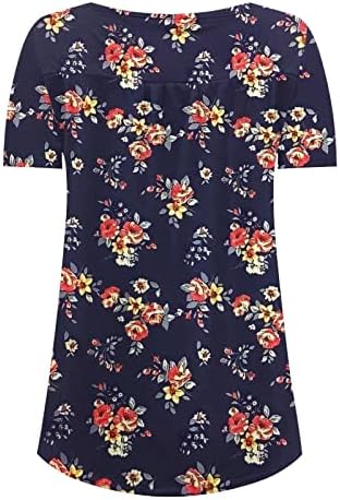 Bayan Üstleri Gizlemek Göbek Tunik 2023 Yaz Kısa Kollu Çiçek Baskı Henley Gömlek Tshirt Tayt ile Giymek