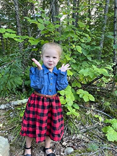 MINIFEIKO Toddler Bebek Kız Denim İlmek Elbise Ruffled Düğme Elbiseler İlkbahar Yaz Kıyafeti