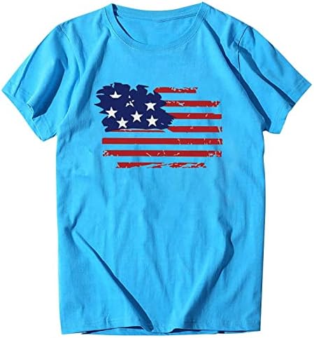 Amerikan Bayrağı Vatansever Gömlek kadın 4th Temmuz Tee Üstleri ABD Bayrakları Yıldız Çizgili Baskı T-Shirt 2023 Yaz