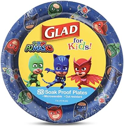 Çocuklar için Sevindim 7 inç PJ Maskeleri Uzay Kağıt Tabaklar, 20 Ct | PJ Maskeleri Uzay Tasarımlı Tek Kullanımlık