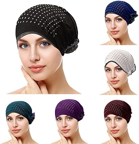 Kadın Türban Şapka Müslüman Rhinestones Baggy Headwrap Elastik Kanser Şapkalar Kadınlar için Düz Renk hımbıl bere