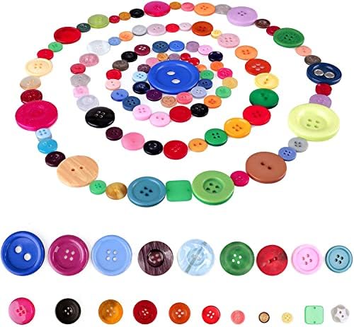 Düğme Zanaat, Karışık Renkler Yuvarlak Çok Renkli 2 ve 4 Delik Reçine Düğmeler Zanaat, Yaklaşık 500-600 Adet