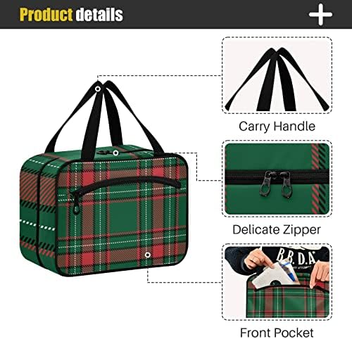 Kırmızı Yeşil Buffalo Ekose makyaj çantası Kadınlar için Seyahat makyaj çantası düzenleyici Asılı Kanca ile Kozmetik