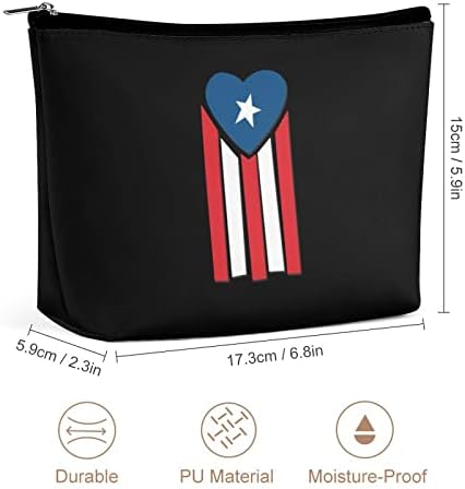 Porto Riko Bayrağı Kalp Makyaj Çantası Seyahat makyaj çantası Su Geçirmez Kozmetik Çantası