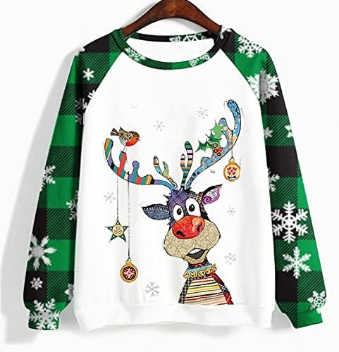 Çirkin Noel Kadınlar için Komik Sevimli Baskı Uzun Kollu Gömlek Tops Tatil Yenilik Noel Crewneck Tişörtü Kazak