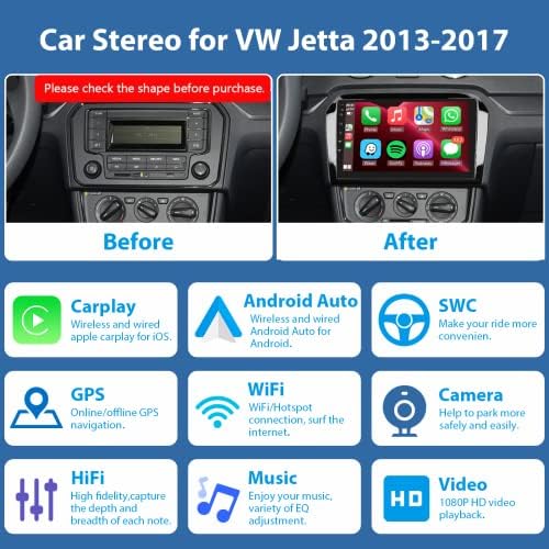 VW Jetta 2013-2017 için Kablosuz Carplay ile Android Araba Radyo Stereo, 9 İnç Dokunmatik Ekran Kafa Ünitesi ın-Dash