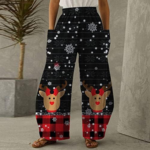 ZDDO Noel Bayan Geniş Bacak Pantolon Noel Grafik Baskılı Yüksek Bel Gevşek Yoga Pantolon günlük pantolon Büyük Cepler