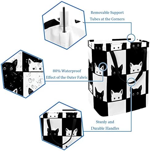 Blacj ve Beyaz Kediler Kontrol Baskı Katlanabilir Çamaşır Sepeti, 60L Su Geçirmez çamaşır sepetleri Çamaşır Kutusu