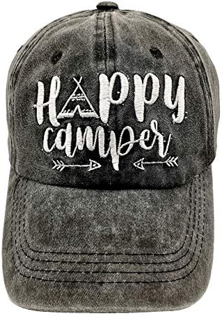 LOKIDVE İşlemeli Mutlu Camper Beyzbol Şapkası Sıkıntılı Baba Şapka Erkekler Kadınlar için