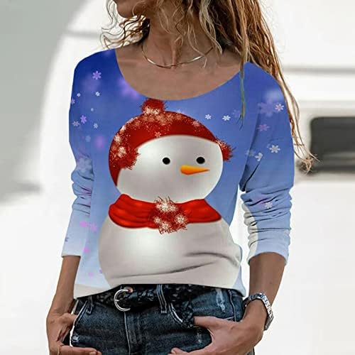 Bayan Noel Üstleri Sevimli Baskılı Tişörtleri Uzun Kollu Kazak Casual Scoop Boyun Kazak Gevşek Rahat Bluzlar Tops