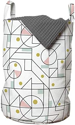 Ambesonne Geometrik Çamaşır Torbası, Lekeli Oval Modernist Tasarımlı Şekiller Çizimi, Kulplu Sepet Çamaşırhaneler