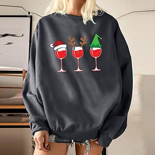 lczıwo Bayan Noel Kazak Tişörtü Klasik cam kırmızı şarap şişesi Grafik Boy Uzun Kollu Kazak Gömlek