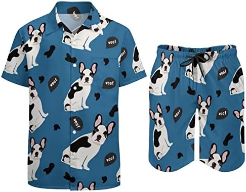 Sevimli Fransız Bulldog erkek Hawaii Düğmeli Kısa Kollu Gömlek ve pantolon Yaz Plaj Kıyafetleri Gevşek Fit Eşofman