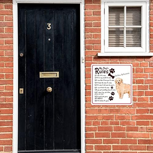 Alioyoit Komik Köpek Metal Tabela Köpeğimin Kuralları Retro Pet Köpek Kapı Askısı Metal Poster Rustik Pet Köpek Duvar