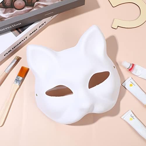 Toyvıan Hayvan 10 adet Boyanabilir Boş Maskeleri Beyaz Kedi Maskeleri DIY Boyama için Boş Maske Yarım Yüz Maskeleri