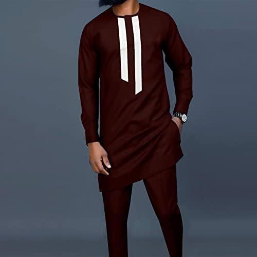 Afrika Erkekler Geleneksel Giyim Seti Dashiki Kıyafet Uzun Kollu Gömlek + Pantolon Afrika Takım Tribal Eşofman