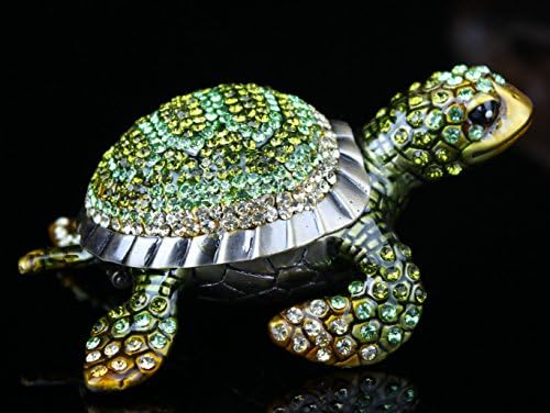 znewlook Parlak Kristal Çivili Kaplumbağa Biblo Mücevher Kutusu (Yeşil, 7.5 * 5 * 4 Cm (L * g * y)
