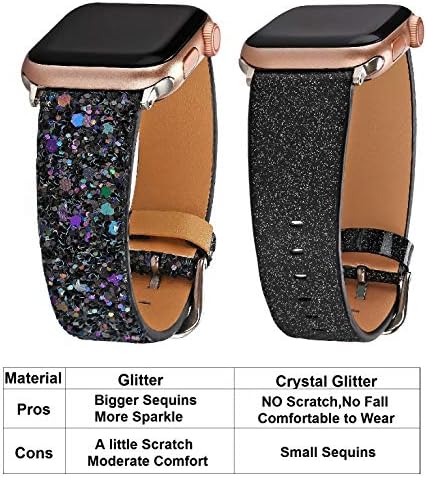 Apple Watch için Uyumlu Greaciary Glitter Bling Band 38mm 40mm Deri Lüks Parlak Sparkle Kadın Kayış Bilekliği iWatch
