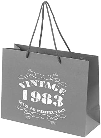 Bang Düzenli Giyim 40. Doğum Günü Hediye Çantaları - İp Saplı Gri Kağıt-Çevre Dostu BÜYÜK Hediye Çantası-Vintage 1983