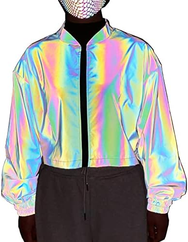 LZLRUN Bayan Yansıtıcı Ceket Güvenli Koşu Gece Rave Festivali Holografik Kıyafetler Yüksek Görünürlük Ceket